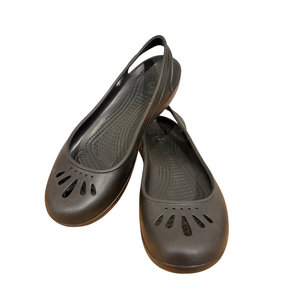 Crocs Kadee Slingback Flats Black Women Size 9 Petal Cutout Comfort Shoes NWOT